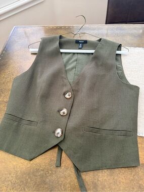 Aqua Olive Green Button Front Vest Tank Top